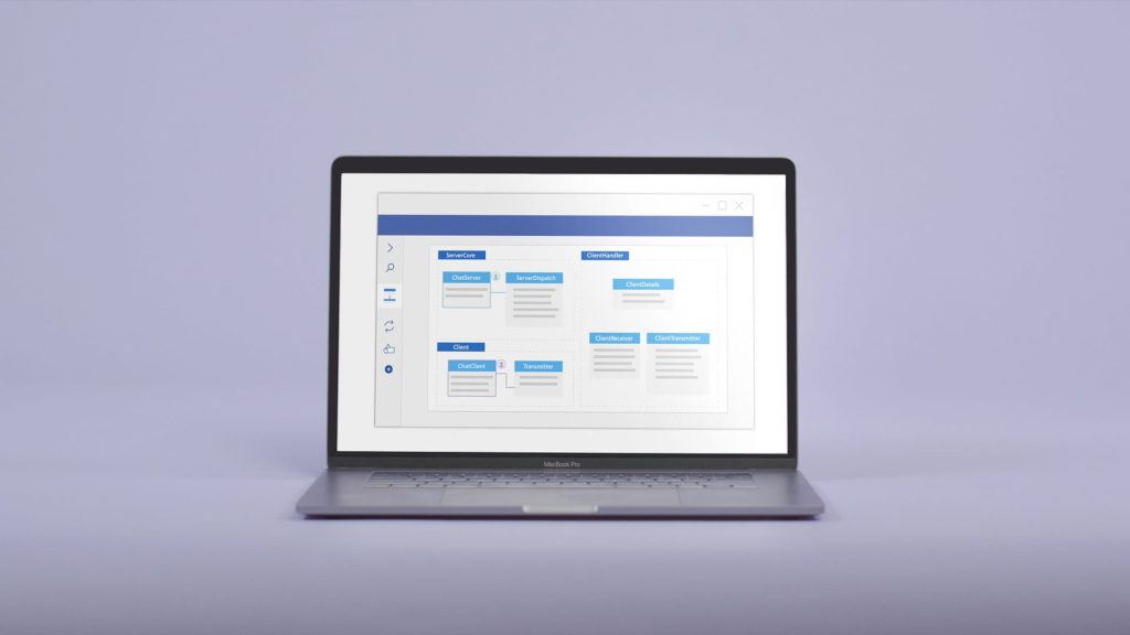 Image of an open laptop with a flow chart on the screen